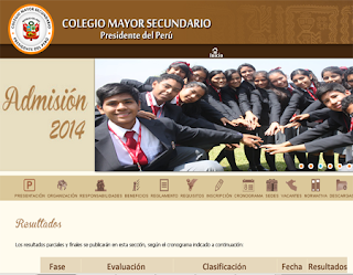 Resultados Parciales prueba Aptitud Académica Conocimientos y Psicológica Colegio Mayor Secundario Presidente del Peru 2014 28 de Enero